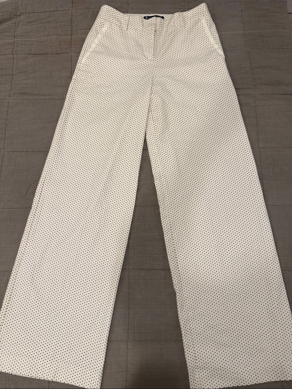 White Wide-Leg Polka Dot Pants